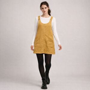Blue Spice Jumper Dress XL Mustard Yellow Corduroy Pockets Overall Skirt Kidcore